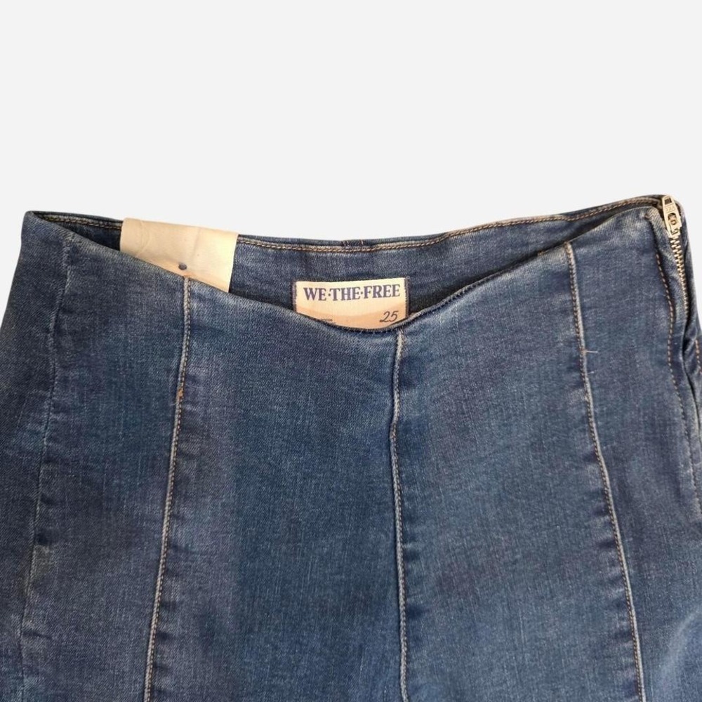 We The Free Free People High Rise Skinny Moto Jeans Blue Side Zip Ankle Zip 25